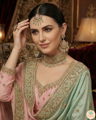 LIYANA Golden (Mint/Baby Pink) Necklace Set