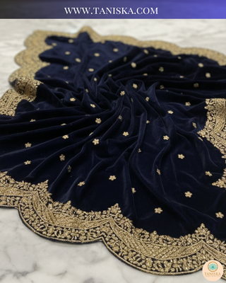 The Sapphire Sovereign | Velvet Zardosi Groom’s Shawl