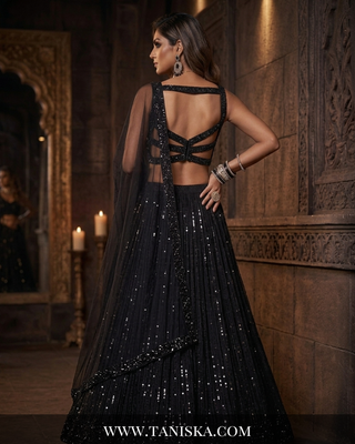 Midnight Sequin Embroidered Georgette Lehenga