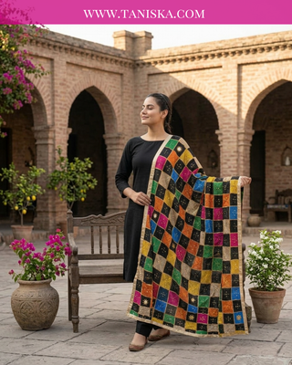 Midnight Onyx Jewel-Tone Bagh Phulkari