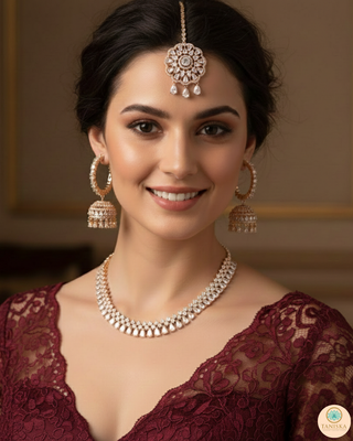 American Diamond Style Necklace Set - Rose Gold