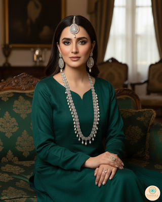 HANIYA Designer Antique Silver Long Haar Set