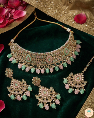 LIYANA Golden (Mint/Baby Pink) Necklace Set