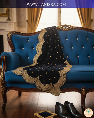 The Sapphire Sovereign | Velvet Zardosi Groom’s Shawl