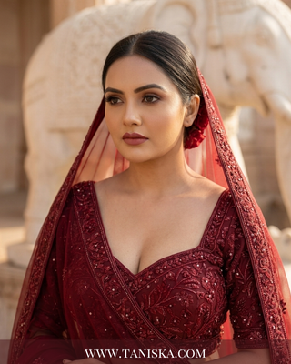 Maroon Velvet Floral Bridal Lehenga
