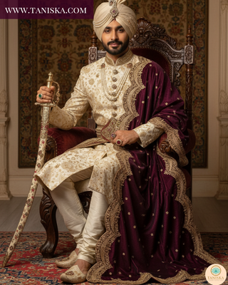 The Imperial Plum | Velvet Zardosi Groom’s Shawl