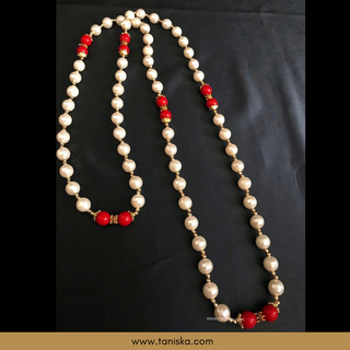 MILNI HAAR - Red/White Pearls Haar (Swagat Haar/Guest Garlands) - (Set of 12) - Welcome Haars