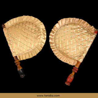Golden Cross Stripes Punjabi Pakhi (Hand Fans) - Pack of 2 - Decorative Hand Fan