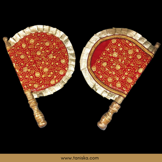 Deep Red Punjabi Pakhi (Hand Fans) - Pack of 2 - Decorative Hand Fan