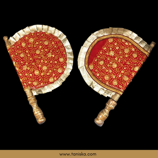 Deep Red Punjabi Pakhi (Hand Fans) - Pack of 2 - Decorative Hand Fan
