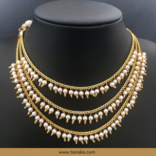 Thriple Layered Traditional Punjabi Necklace Set - Gold Plated (Jadau) - Necklace Set