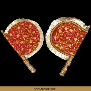 Deep Red Punjabi Pakhi (Hand Fans) - Pack of 2 - Decorative Hand Fan