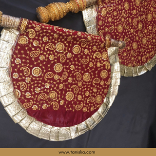 Maroon Punjabi Pakhi (Hand Fans) - Pack of 2 - Decorative Hand Fan