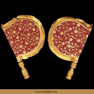Royal Maroon Punjabi Pakhi (Hand Fans) - Pack of 2 - Decorative Hand Fan