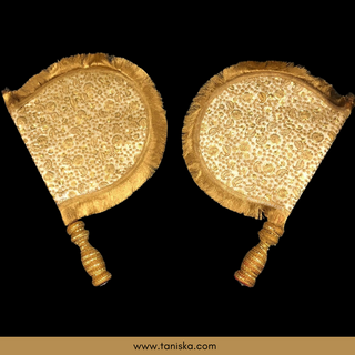 Royal Golden Punjabi Pakhi (Hand Fans) - Pack of 2 - Decorative Hand Fan