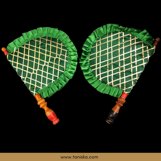 Emerald Green Cross Stripes Punjabi Pakhi (Hand Fans) - Pack of 2 - Decorative Hand Fan