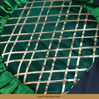 Emerald Green Cross Stripes Punjabi Pakhi (Hand Fans) - Pack of 2 - Decorative Hand Fan