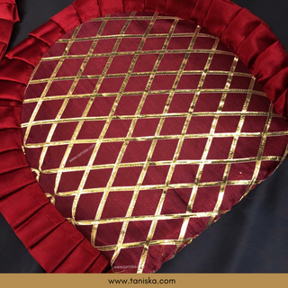 Maroon Cross Stripes Punjabi Pakhi (Hand Fans) - Pack of 2 - Decorative Hand Fan