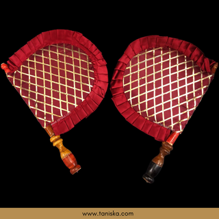 Maroon Cross Stripes Punjabi Pakhi (Hand Fans) - Pack of 2 - Decorative Hand Fan
