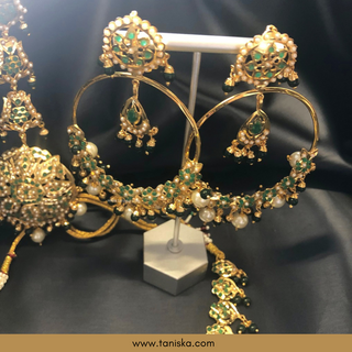 Emerald Green Traditional Punjabi Necklace Set - Gold Plated (Jadau) - Necklace Set