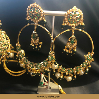 Emerald Green Traditional Punjabi Necklace Set - Gold Plated (Jadau) - Necklace Set