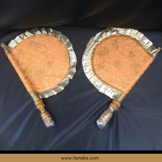Peach Punjabi Pakhi (Hand Fans) - Pack of 2 - Decorative Hand Fan