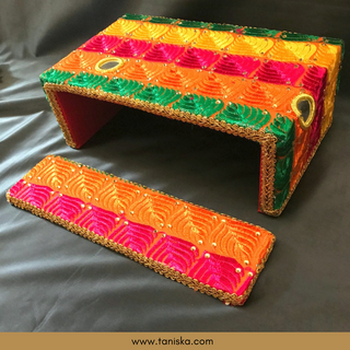 Phulkari Colourful FATTI - with Foot Plate - Mayian / Haldi Stool