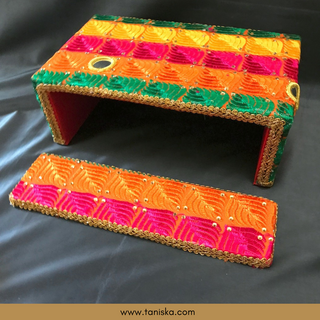 Phulkari Colourful FATTI - with Foot Plate - Mayian / Haldi Stool