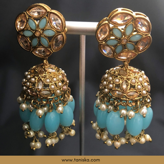 Baby Blue Traditional Necklace Set - Antique Gold - Necklace Set