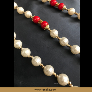 MILNI HAAR - Red/White Pearls Haar (Swagat Haar/Guest Garlands) - (Set of 12) - Welcome Haars