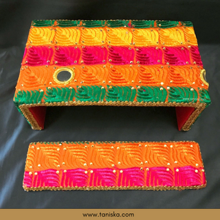 Phulkari Colourful FATTI - with Foot Plate - Mayian / Haldi Stool
