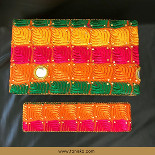 Phulkari Colourful FATTI - with Foot Plate - Mayian / Haldi Stool