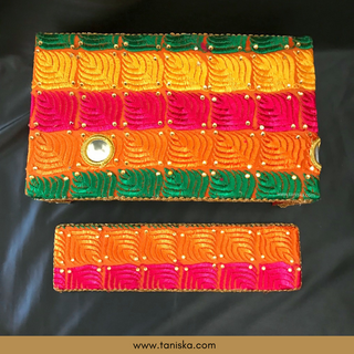Phulkari Colourful FATTI - with Foot Plate - Mayian / Haldi Stool