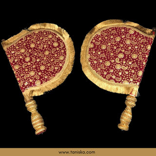 Royal Maroon Punjabi Pakhi (Hand Fans) - Pack of 2 - Decorative Hand Fan