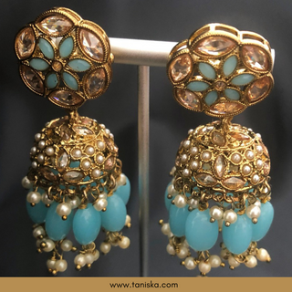 Baby Blue Traditional Necklace Set - Antique Gold - Necklace Set