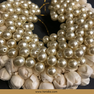 White Traditional Gajra with Pearls - Hair Accessories