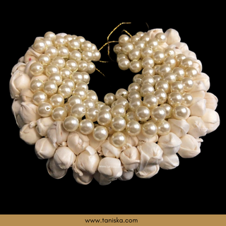 White Traditional Gajra with Pearls - Hair Accessories