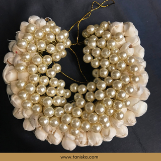 White Traditional Gajra with Pearls - Hair Accessories