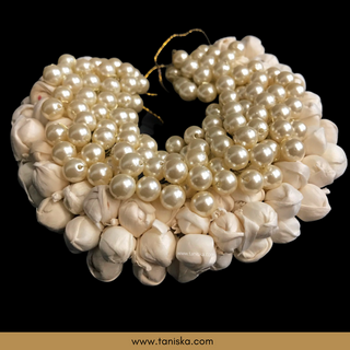 White Traditional Gajra with Pearls - Hair Accessories