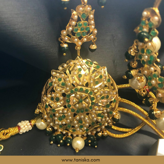Emerald Green Traditional Punjabi Necklace Set - Gold Plated (Jadau) - Necklace Set