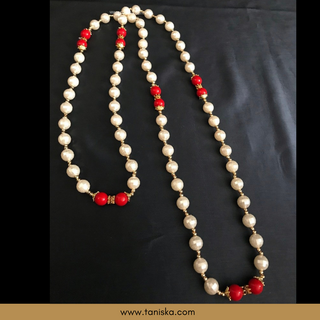 MILNI HAAR - Red/White Pearls Haar (Swagat Haar/Guest Garlands) - (Set of 12) - Welcome Haars