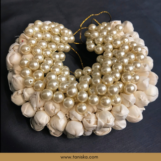 White Traditional Gajra with Pearls - Hair Accessories