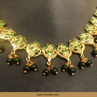 Emerald Green Traditional Punjabi Necklace Set - Gold Plated (Jadau) - Necklace Set