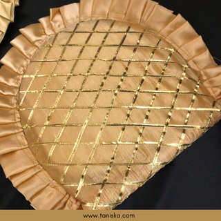 Golden Cross Stripes Punjabi Pakhi (Hand Fans) - Pack of 2 - Decorative Hand Fan