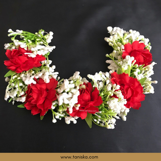 Red Flower Gajra - Hair Accessory - (Single Piece) - Hair Accessories