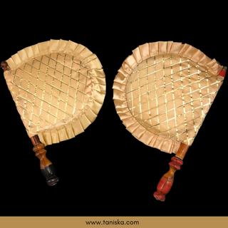 Golden Cross Stripes Punjabi Pakhi (Hand Fans) - Pack of 2 - Decorative Hand Fan