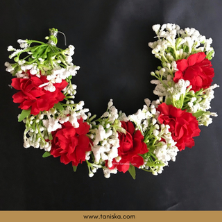 Red Flower Gajra - Hair Accessory - (Single Piece) - Hair Accessories