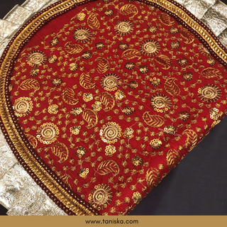 Deep Red Punjabi Pakhi (Hand Fans) - Pack of 2 - Decorative Hand Fan