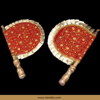 Deep Red Punjabi Pakhi (Hand Fans) - Pack of 2 - Decorative Hand Fan