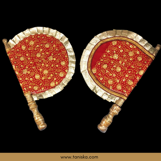 Deep Red Punjabi Pakhi (Hand Fans) - Pack of 2 - Decorative Hand Fan